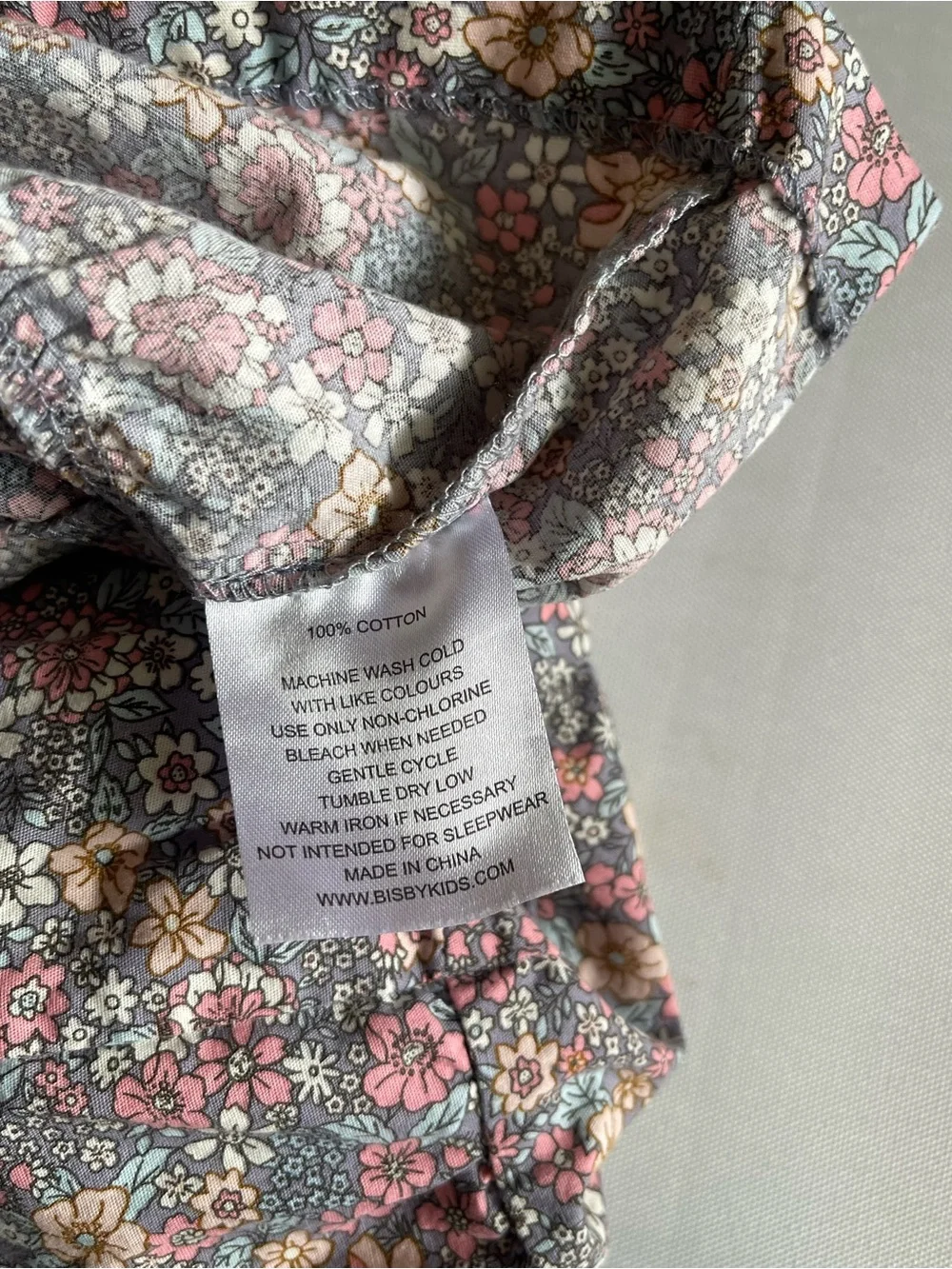 BISBY Girls 12-18M Floral Dress 100% Cotton Pink Gray Button Front
